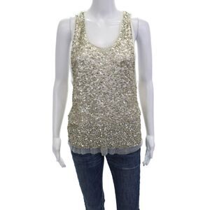 Gryphon New York Womens Beige Sleeveless Tank 100% Nylon Net Round Neck Size L